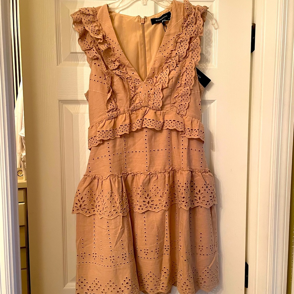 NWT BCBG MAXAZRIA Cotton Flax Eyelet Dress DK Bare Pink Fsw6270852 Size 8